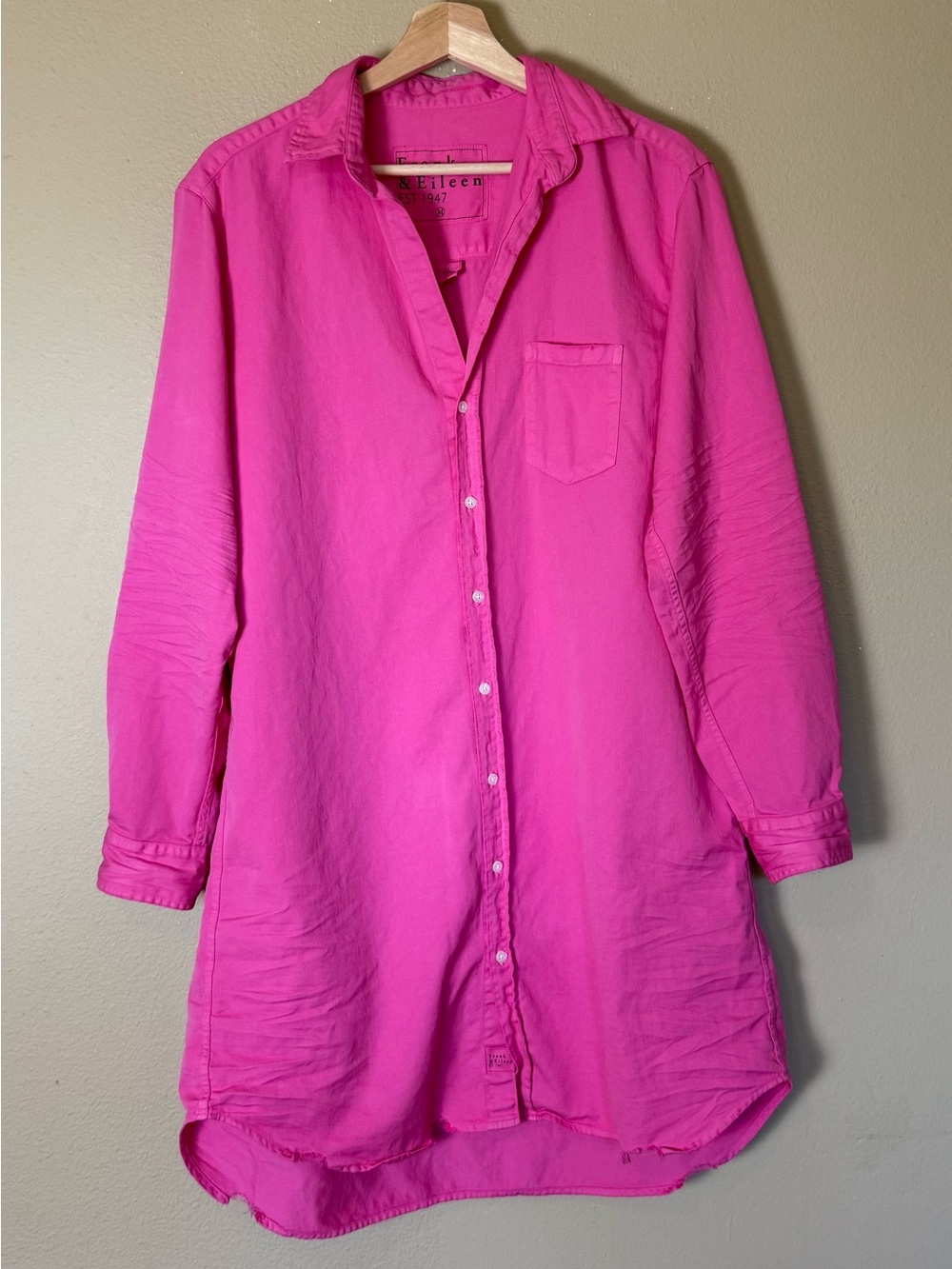 Frank & Eileen Hot Pink Button-Front Mary Cotton Shirt Dress Medium Casual Chic - Picture 2 of 7
